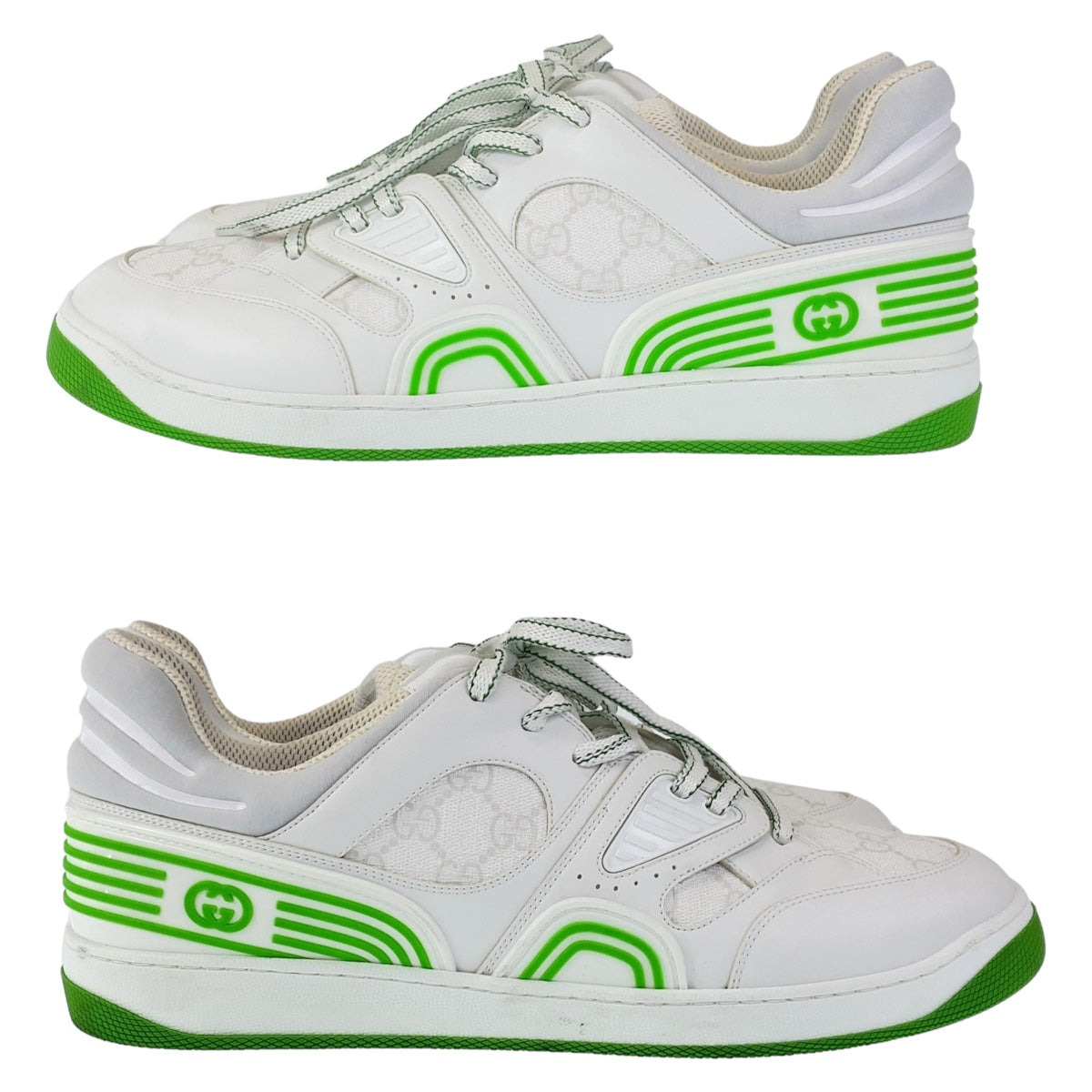 21395
GUCCI グッチ バスケット サイズ12 ホワイト 白 グリーン GGキャンバス / レザー スニーカー ローカット レースアップ メンズ ABP35