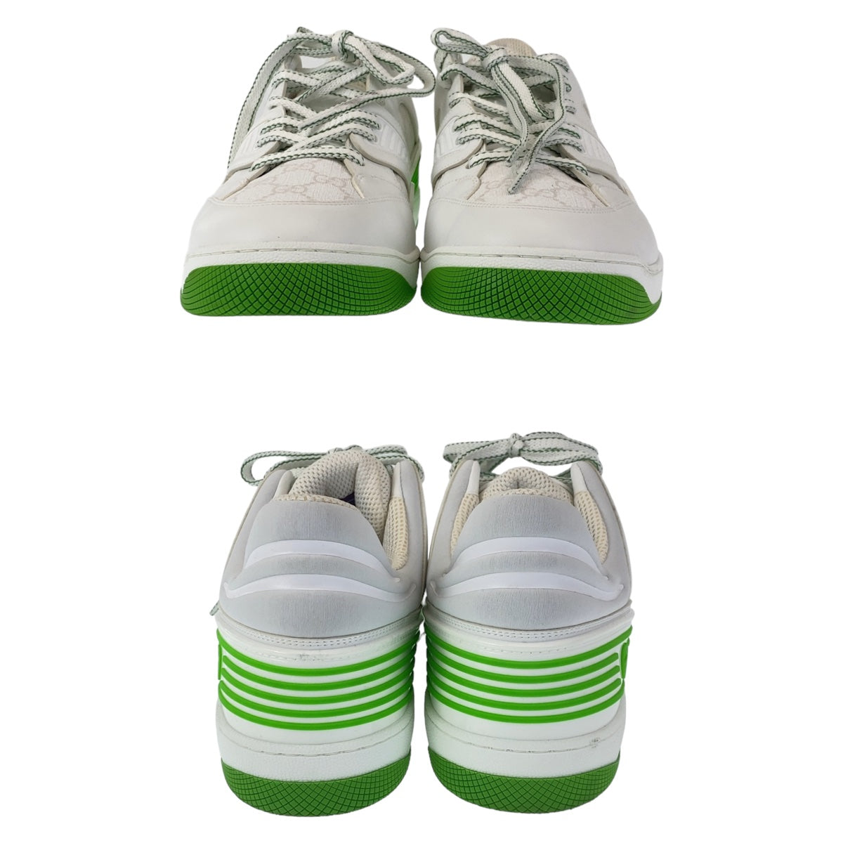 21395
GUCCI グッチ バスケット サイズ12 ホワイト 白 グリーン GGキャンバス / レザー スニーカー ローカット レースアップ メンズ ABP35