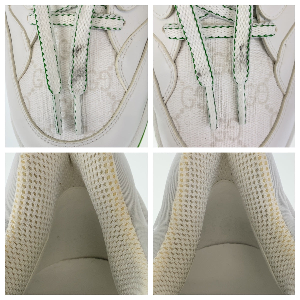 21395
GUCCI グッチ バスケット サイズ12 ホワイト 白 グリーン GGキャンバス / レザー スニーカー ローカット レースアップ メンズ ABP35