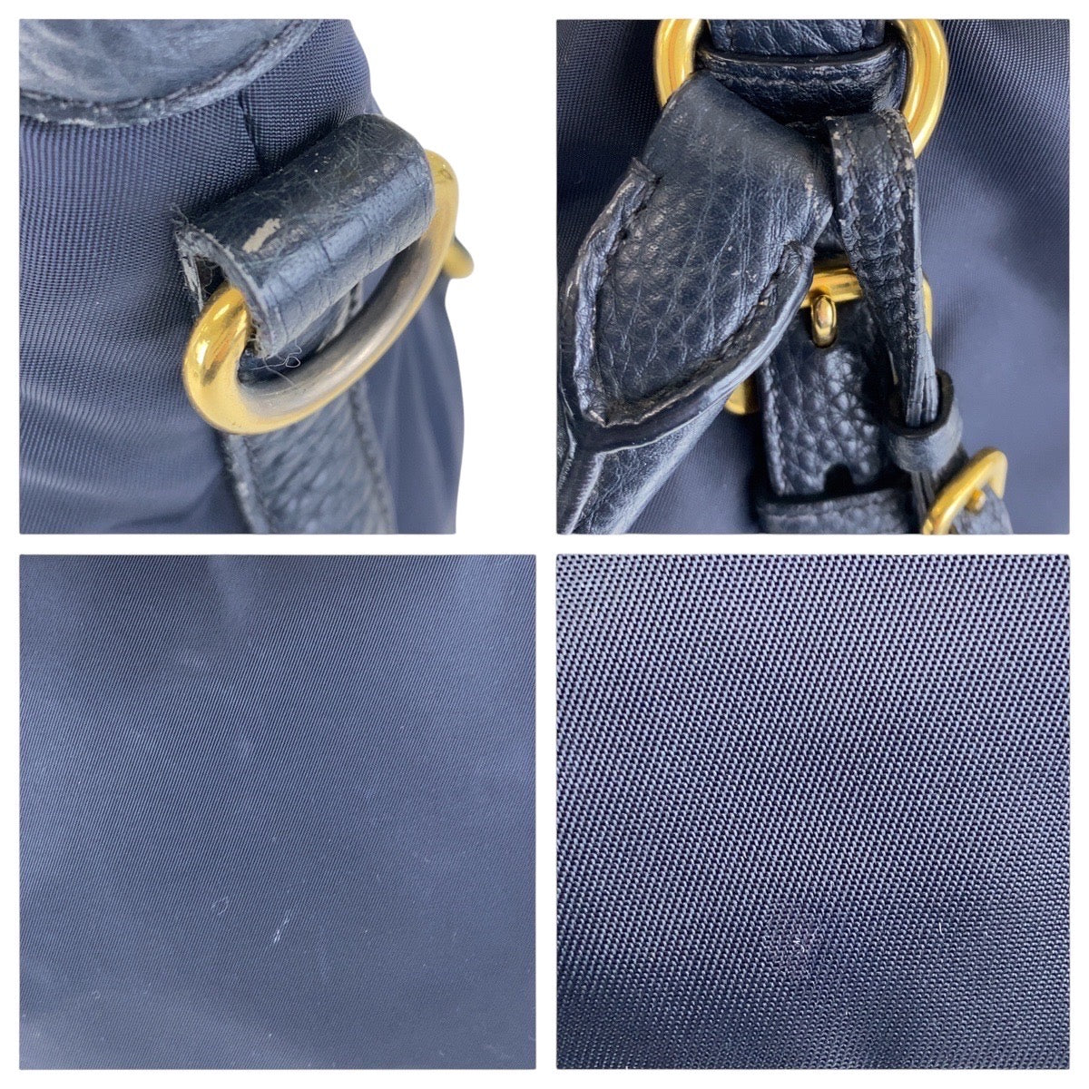 21405
PRADA プラダ ネイビー ゴールド金具 ナイロン / レザー ショルダーバッグ ハンドバッグ レディース AB39