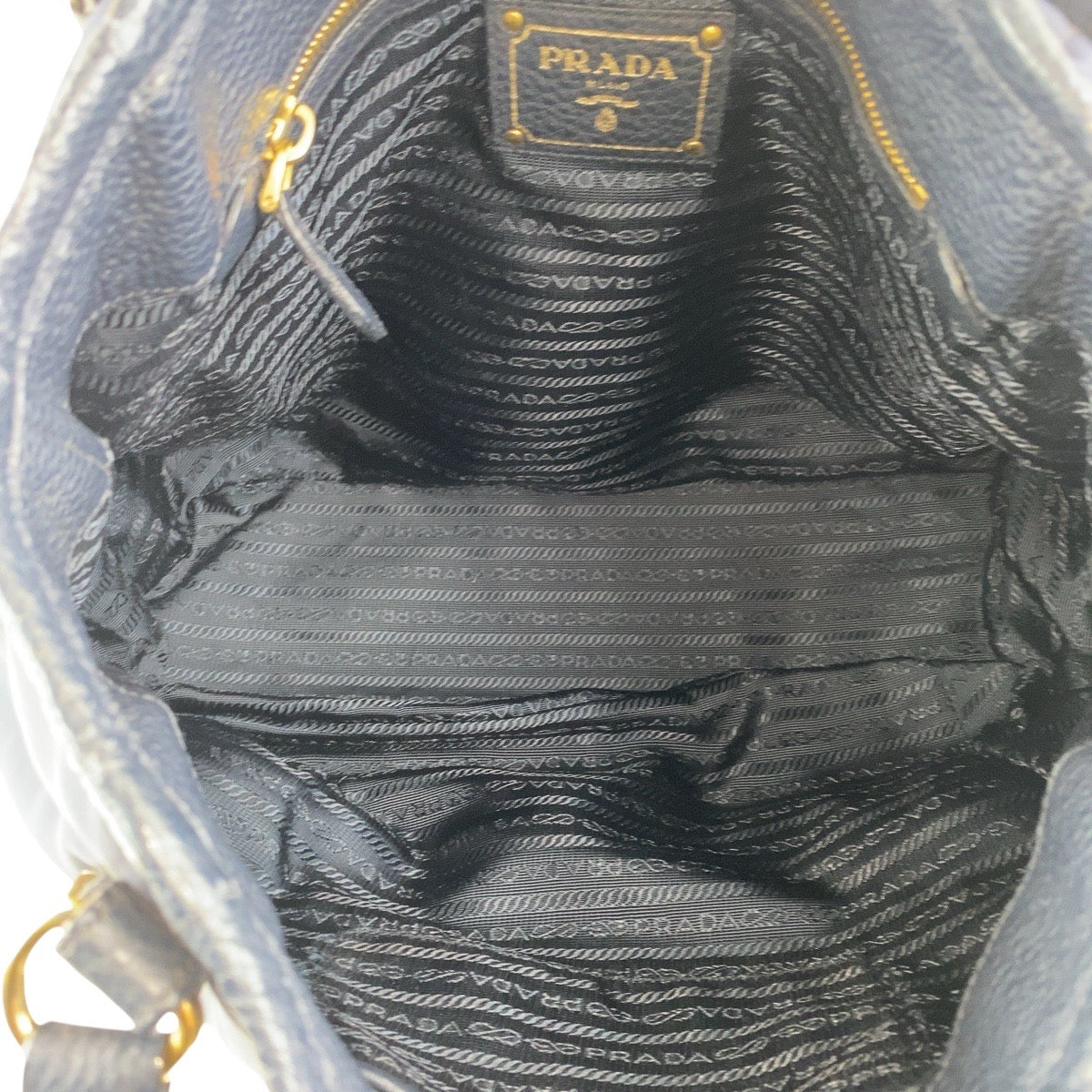 21405
PRADA プラダ ネイビー ゴールド金具 ナイロン / レザー ショルダーバッグ ハンドバッグ レディース AB39