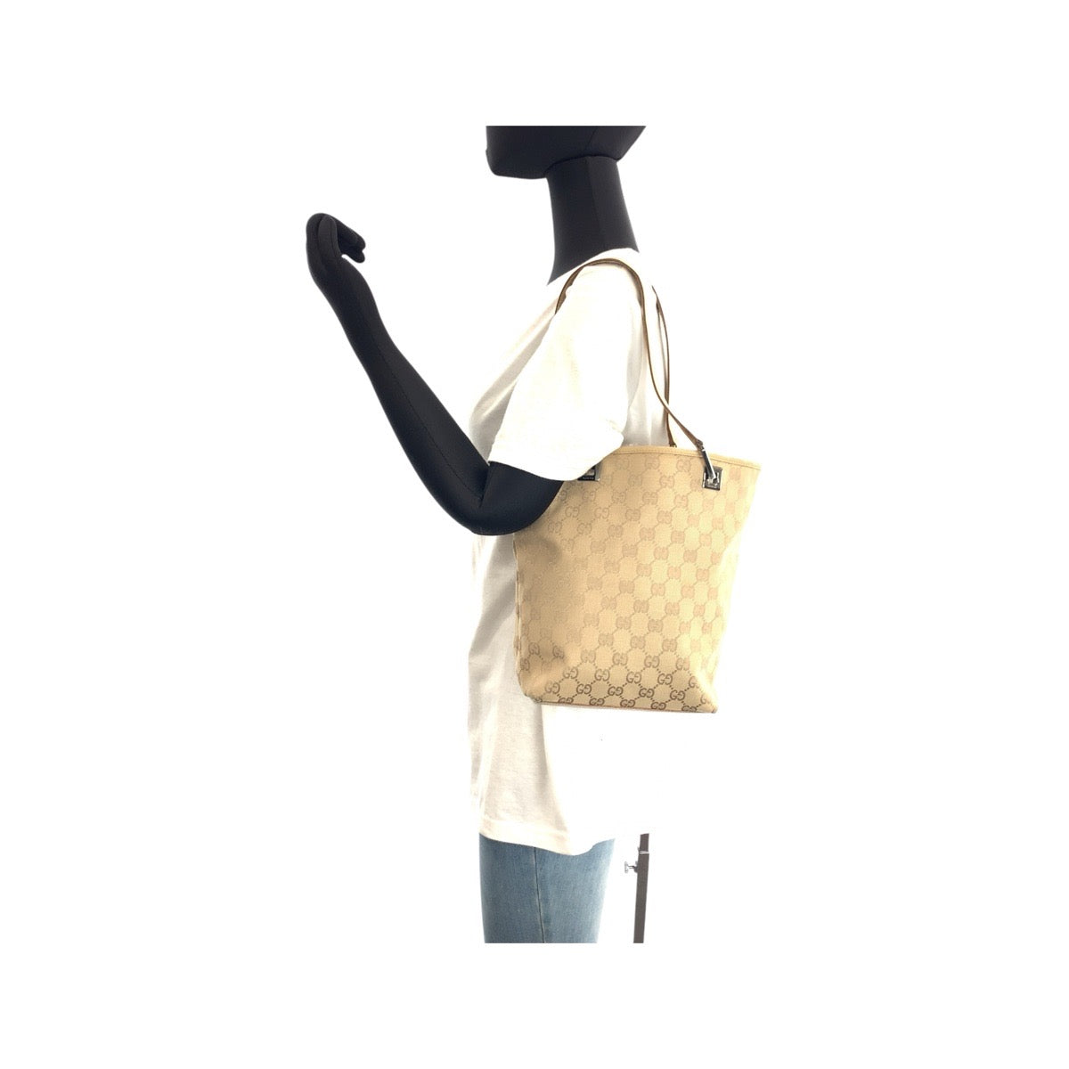 21409
GUCCI グッチ ベージュ ブラウン シルバー金具 GGキャンバス / レザー 31244 トートバッグ ショルダーバッグ レディース ABP40