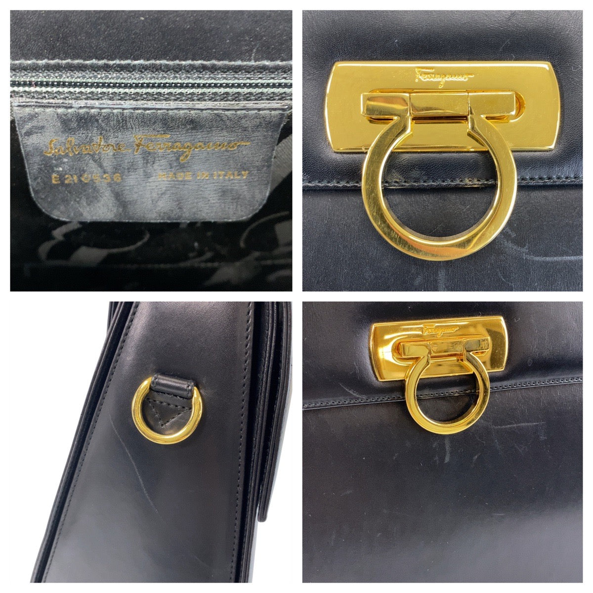 21411
Salvatore Ferragamo サルヴァトーレフェラガモ ガンチーニ ブラック 黒 ゴールド金具 レザー ハンドバッグ ショルダーバッグ 2way レディース AB34