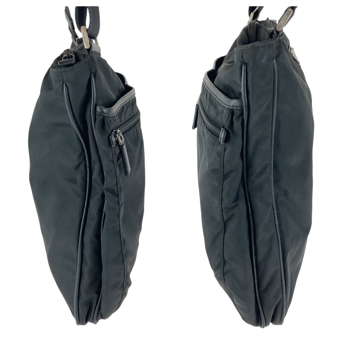 21413
PRADA プラダ テスート 三角ロゴプレート 男女兼用 ブラック 黒 シルバー金具 ナイロン 斜め掛け ショルダーバッグ メッセンジャーバッグ メンズ AB40