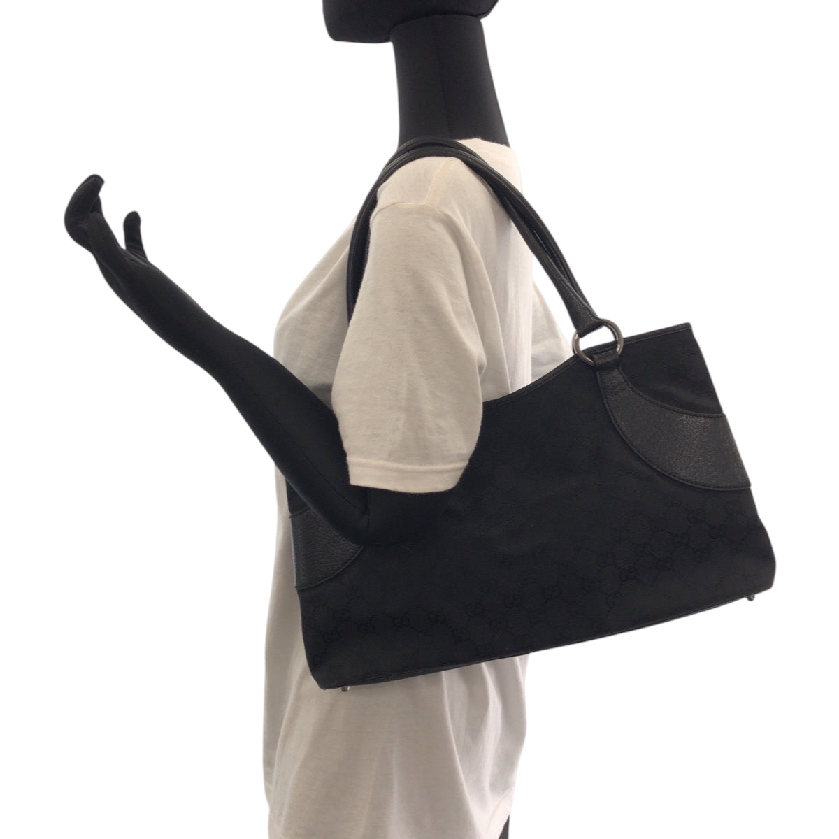 21421
GUCCI グッチ ブラック 黒 シルバー金具 GGキャンバス 113015 トートバッグ ハンドバッグ レディース AB39