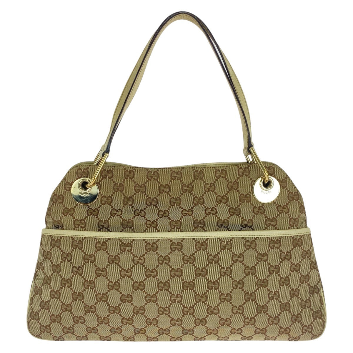 21422
GUCCI グッチ ベージュ アイボリー ゴールド金具 GGキャンバス / レザー トートバッグ ショルダーバッグ レディース AB36