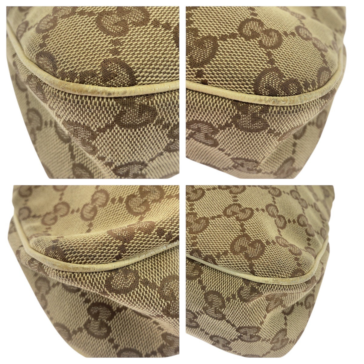 21422
GUCCI グッチ ベージュ アイボリー ゴールド金具 GGキャンバス / レザー トートバッグ ショルダーバッグ レディース AB36