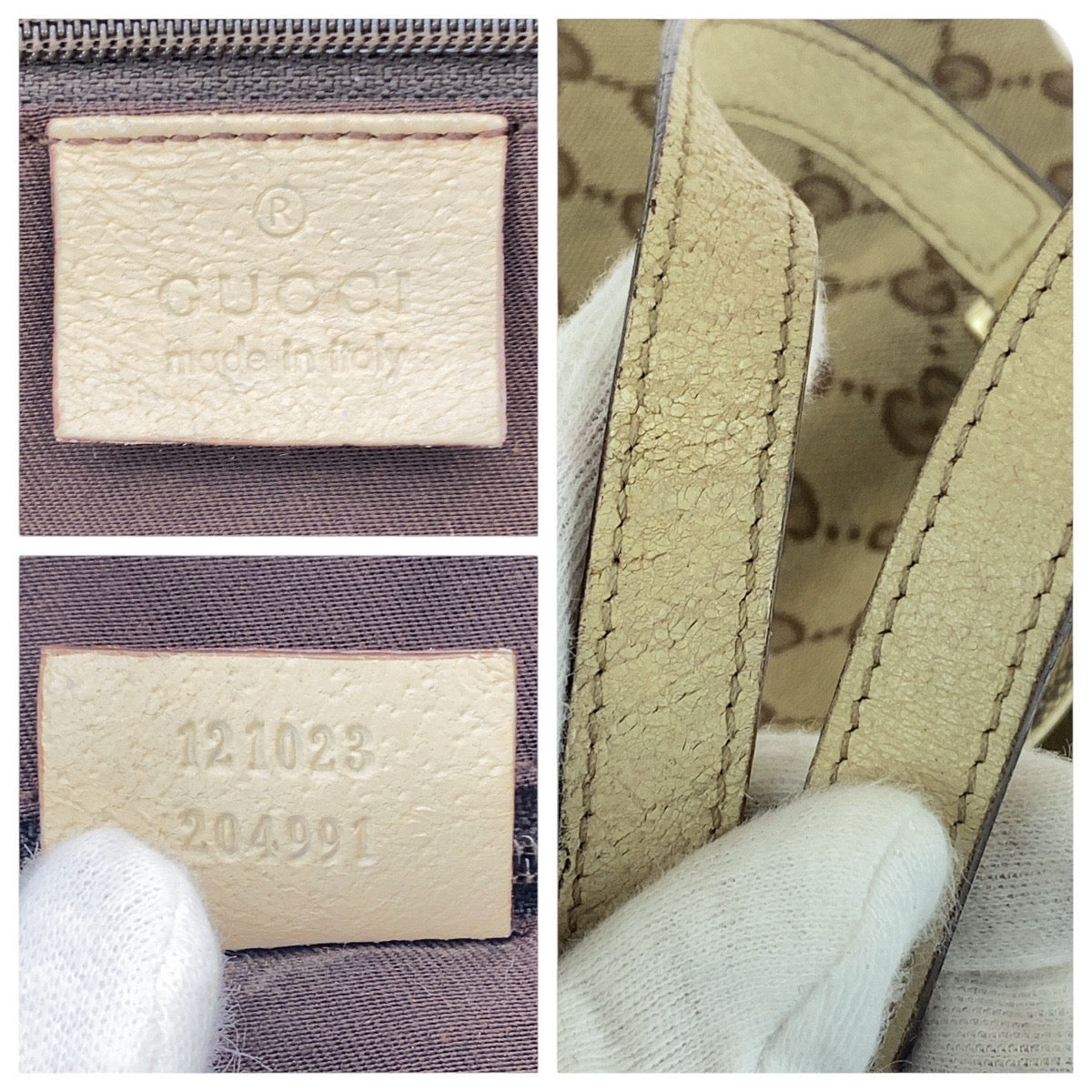 21422
GUCCI グッチ ベージュ アイボリー ゴールド金具 GGキャンバス / レザー トートバッグ ショルダーバッグ レディース AB36