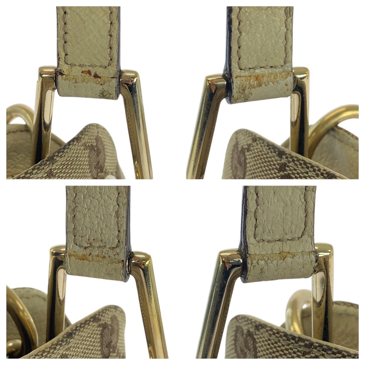 21422
GUCCI グッチ ベージュ アイボリー ゴールド金具 GGキャンバス / レザー トートバッグ ショルダーバッグ レディース AB36