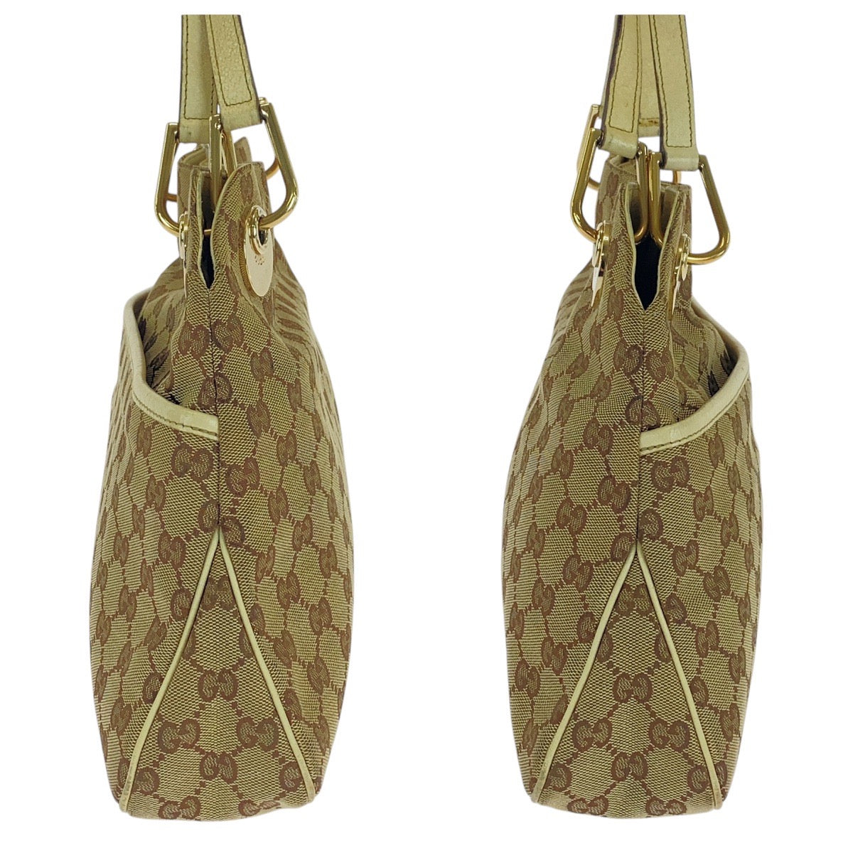 21422
GUCCI グッチ ベージュ アイボリー ゴールド金具 GGキャンバス / レザー トートバッグ ショルダーバッグ レディース AB36