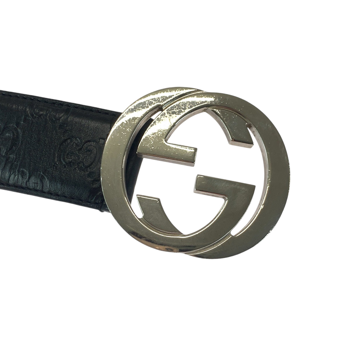 21426
GUCCI グッチ グッチシマ インターロッキング 85cm/34inc ブラック 黒 シルバー金具 レザー 114984 ベルト バックル メンズ AB34