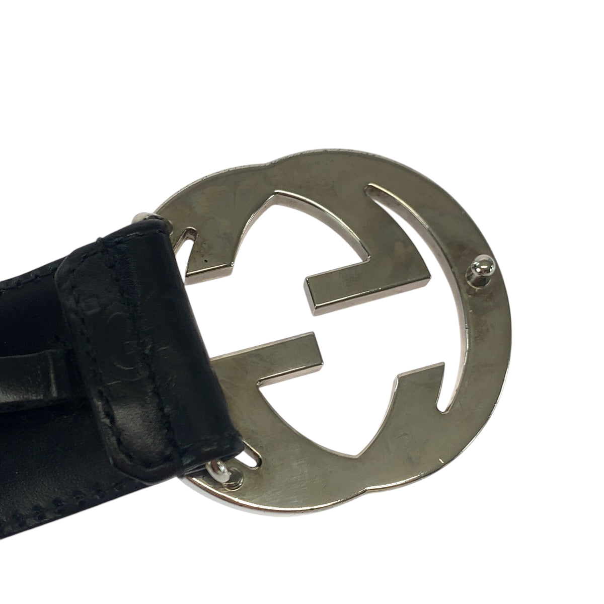 21426
GUCCI グッチ グッチシマ インターロッキング 85cm/34inc ブラック 黒 シルバー金具 レザー 114984 ベルト バックル メンズ AB34