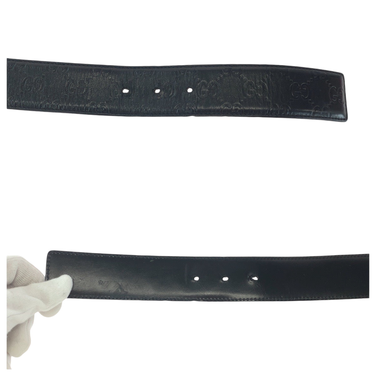 21426
GUCCI グッチ グッチシマ インターロッキング 85cm/34inc ブラック 黒 シルバー金具 レザー 114984 ベルト バックル メンズ AB34