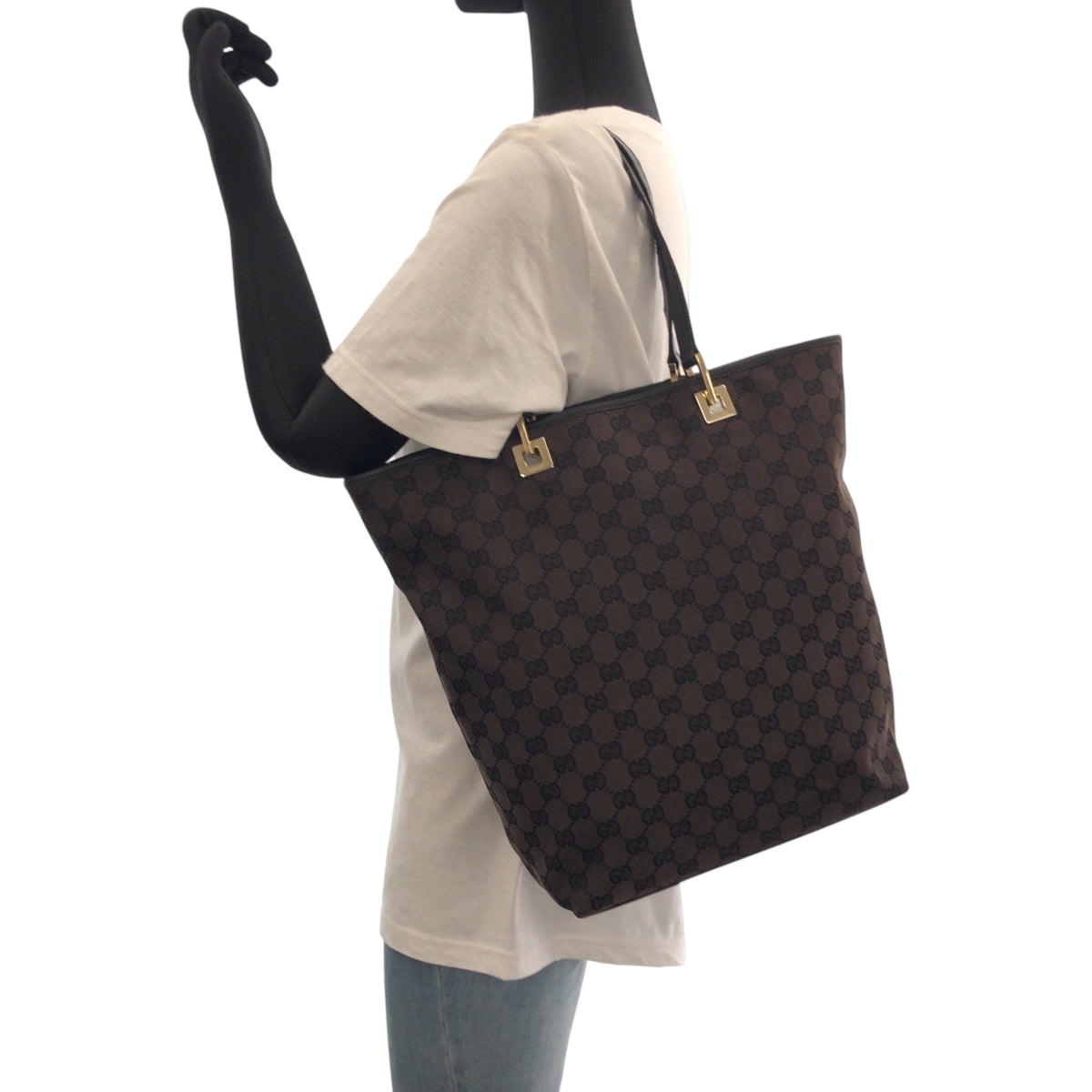 21429
GUCCI グッチ ブラウン ブラック 黒 ゴールド金具 GGキャンバス 002 1098 トートバッグ ショルダーバッグ レディース ABP35