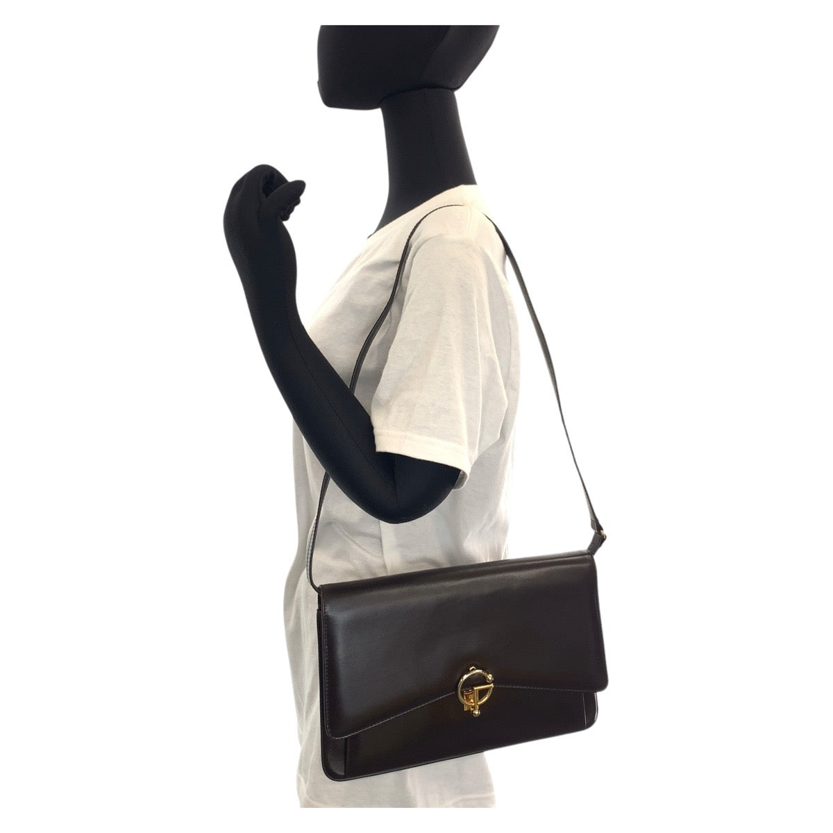 21436
GUCCI グッチ ヴィンテージ ブラウン ゴールド金具 レザー ショルダーバッグ メッセンジャーバッグ レディース ABP32