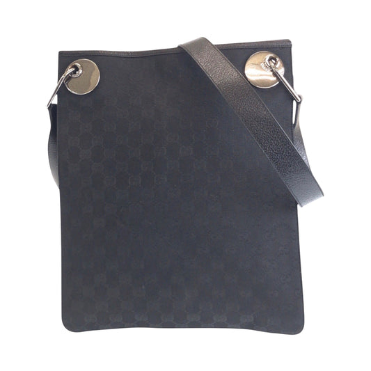 21440
GUCCI グッチ ブラック 黒 シルバー金具 GGキャンバス / レザー 120842 ショルダーバッグ ポシェット レディース AB35