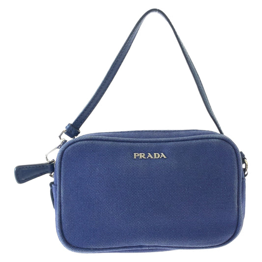 21453
PRADA プラダ ブルー シルバー金具 キャンバス ミニハンドバッグ アクセサリーポーチ レディース AB35