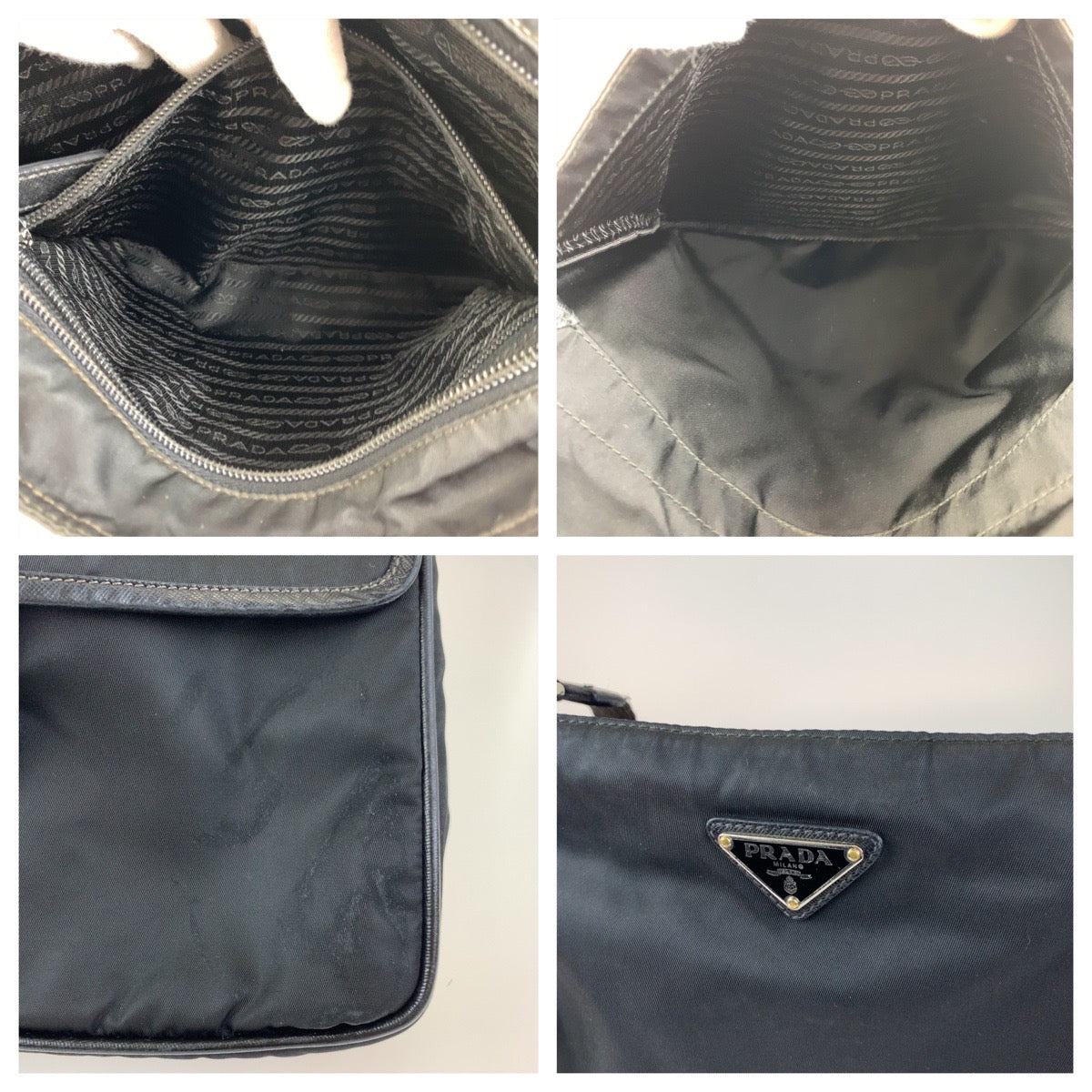 21456
PRADA プラダ 三角ロゴプレート テスート ブラック 黒 シルバー金具 ナイロン ショルダーバッグ メッセンジャーバッグ メンズ AB38