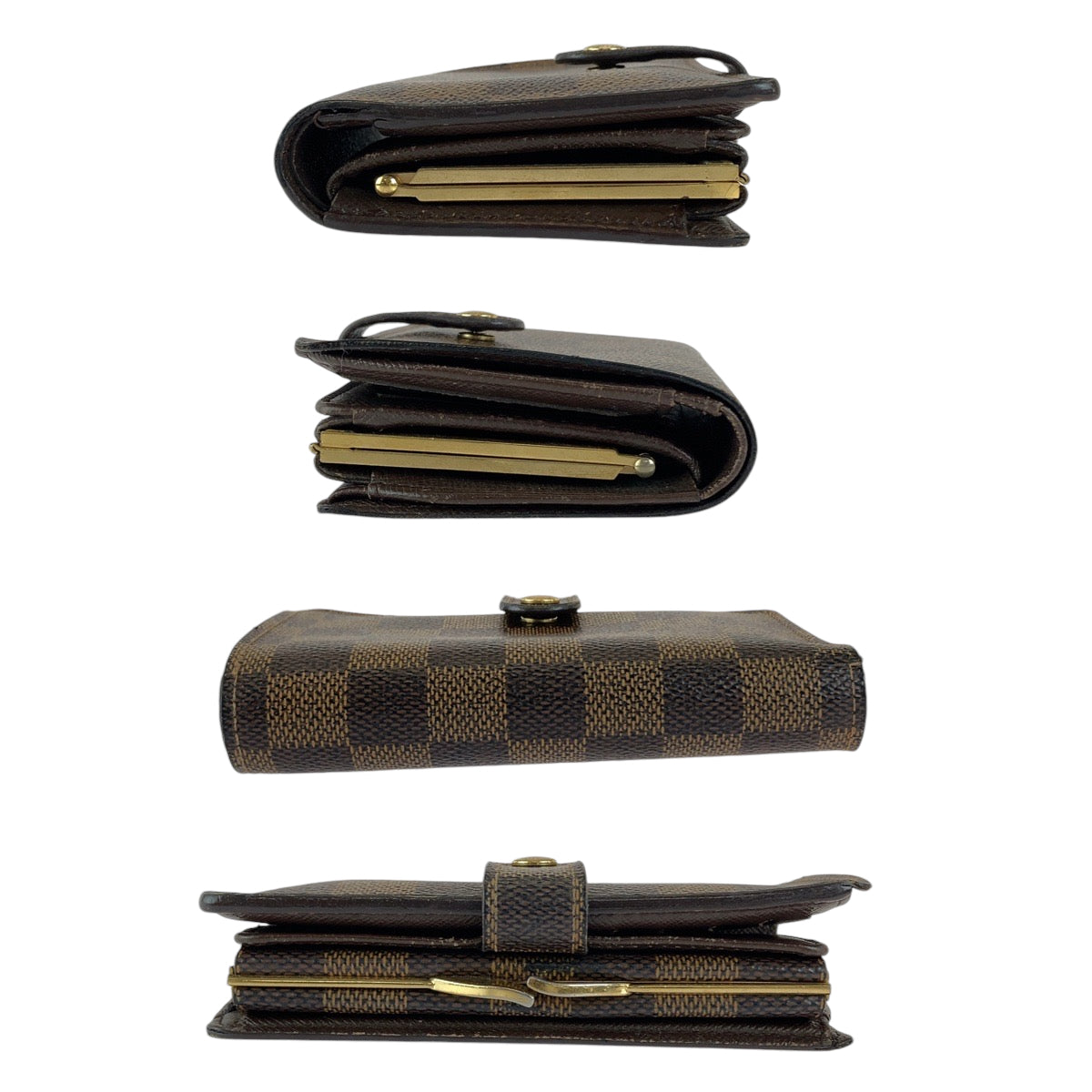 21479
LOUIS VUITTON ルイヴィトン ダミエ エベヌ ポルトフォイユ ヴィエノワ ブラウン ゴールド金具 PVC N61674 がま口 折財布 コンパクトウォレット レディース AB28