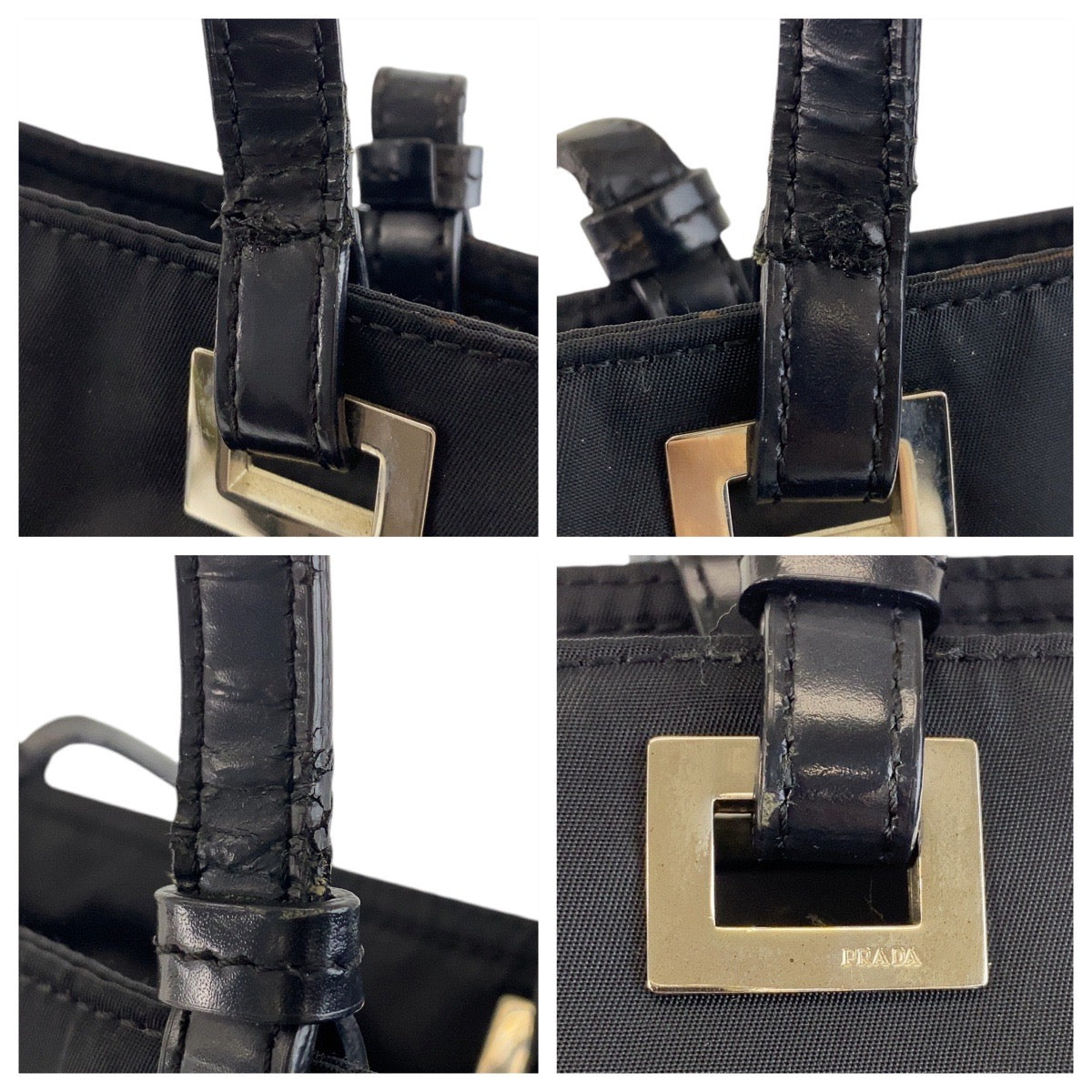 21488
PRADA Tessuto Triangle Logo Plate Black Silver Hardware Nylon / Leather Tote Bag Shoulder Bag Ladies AB32