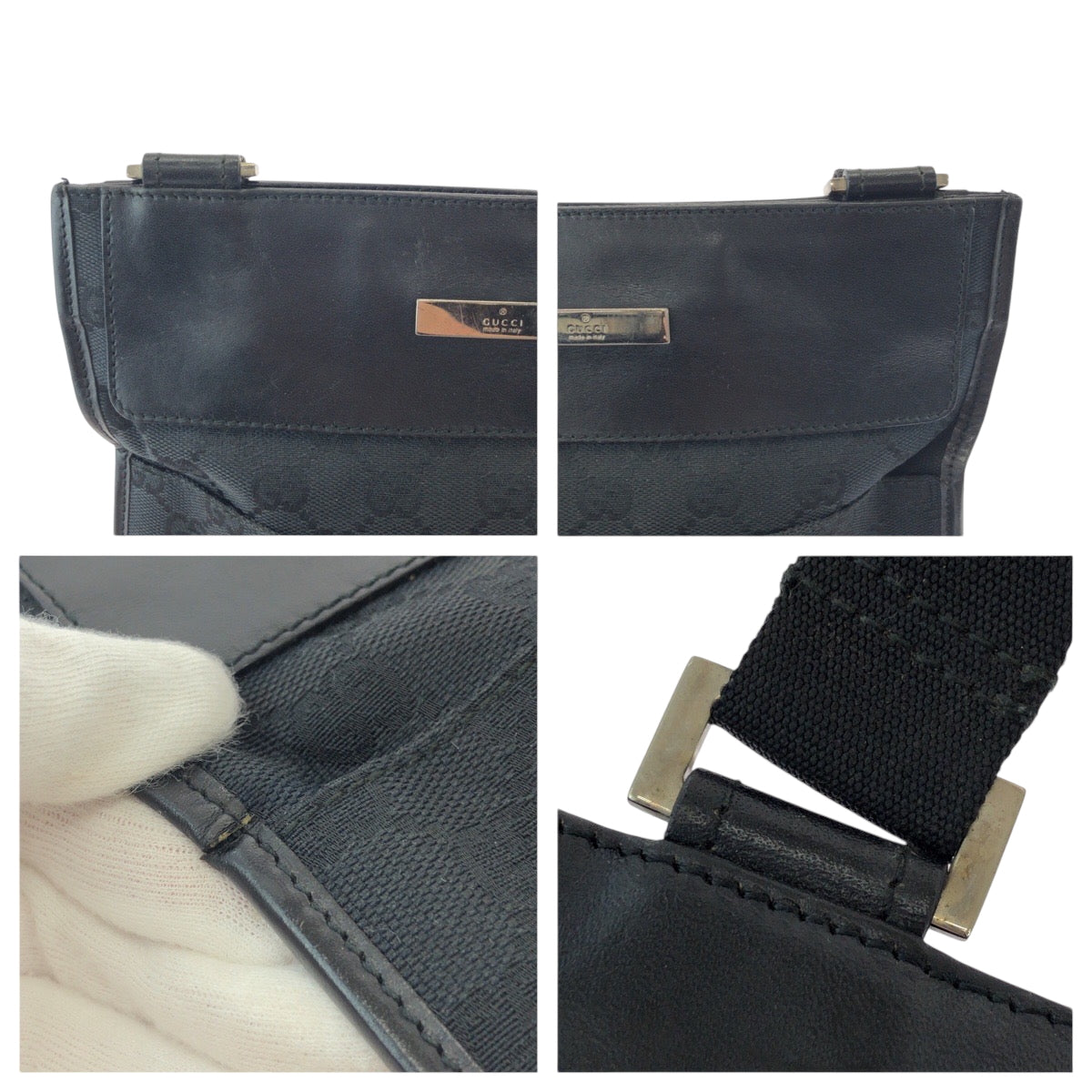 21490
GUCCI グッチ ブラック 黒 シルバー金具 GGキャンバス 019 0348 ショルダーバッグ ポシェット レディース ABP33