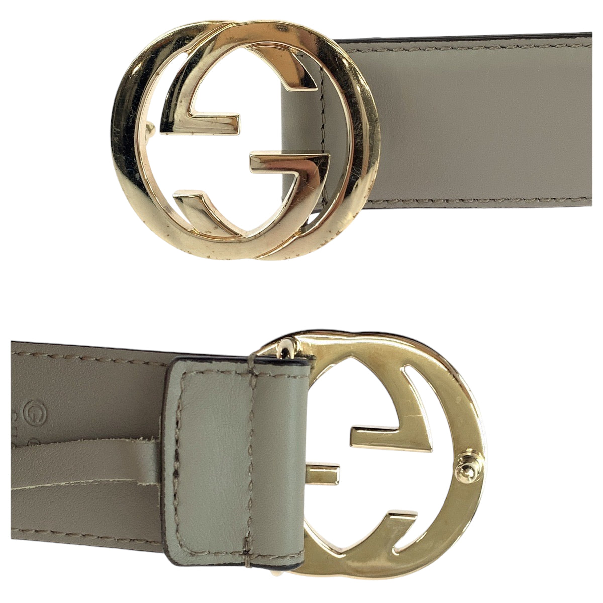 21497
GUCCI グッチ インターロッキング 80cm/32inc グレージュ ゴールド金具 レザー 546386 ベルト メンズ ABP33