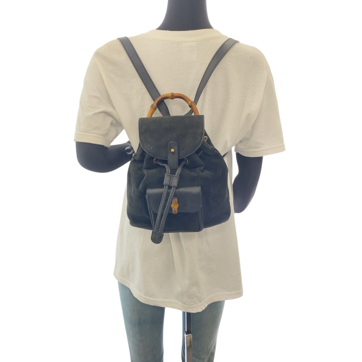 21501
GUCCI グッチ ヴィンテージ バンブー ブラック 黒 ゴールド金具 スウェード 003 2852 0030 0 リュック・デイパック レディース AB30