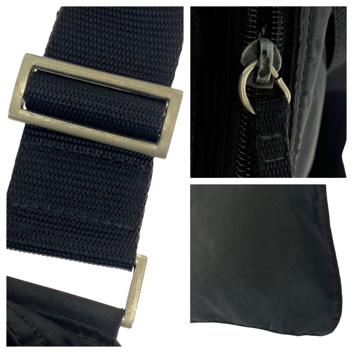 21502
PRADA プラダ テスート 三角ロゴプレート ブラック 黒 シルバー金具 ナイロン ショルダーバッグ サコッシュ レディース AB30