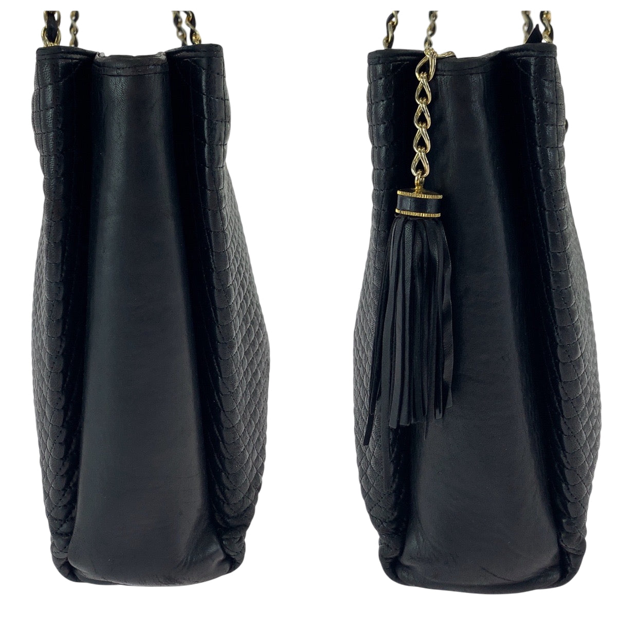 21506
BALLY バリー ヴィンテージ キルティング フリンジ ブラック 黒 ゴールド金具 レザー チェーントートバッグ ショルダーバッグ レディース AB