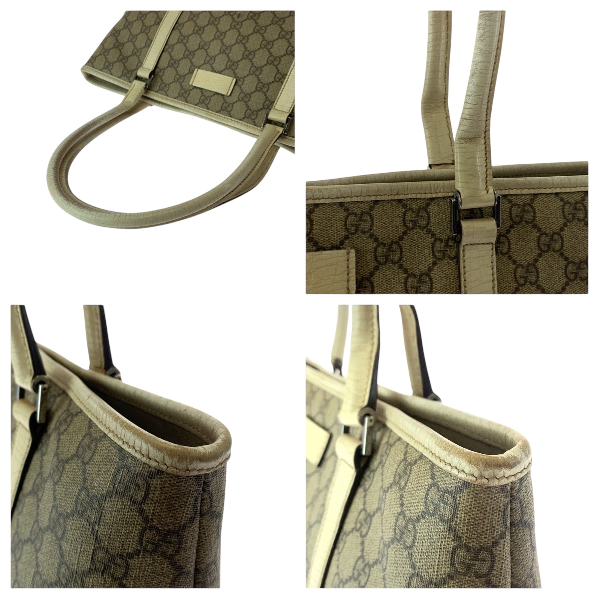 21507
GUCCI グッチ ベージュ アイボリー シルバー金具 GGスプリームキャンバス 114695 トートバッグ ショルダーバッグ レディース AB28