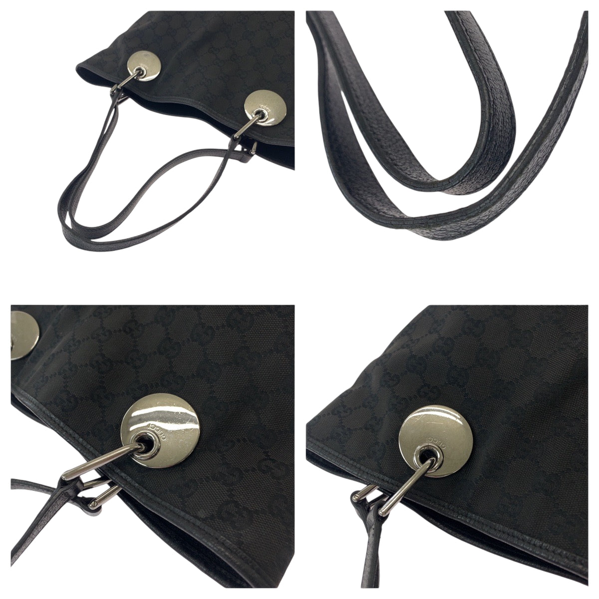 21515
GUCCI グッチ ブラック 黒 シルバー金具 GGキャンバス 120836 トートバッグ ショルダーバッグ レディース AB26