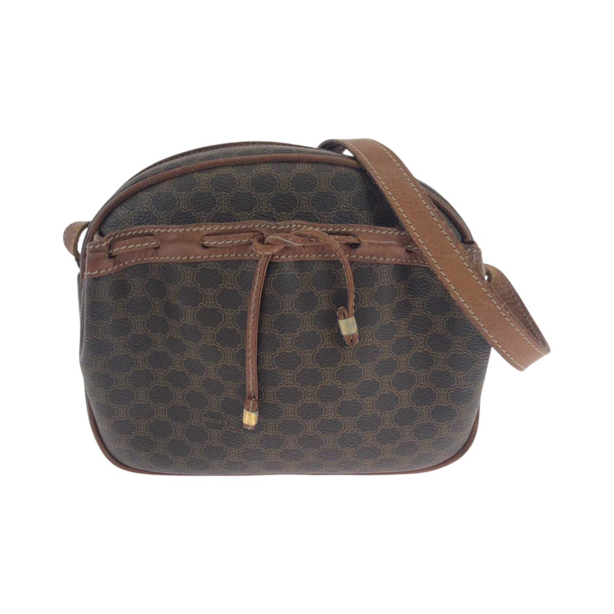 21519
CELINE セリーヌ ヴィンテージ マカダム ブラウン ゴールド金具 PVC ショルダーバッグ ポシェット レディース AB21