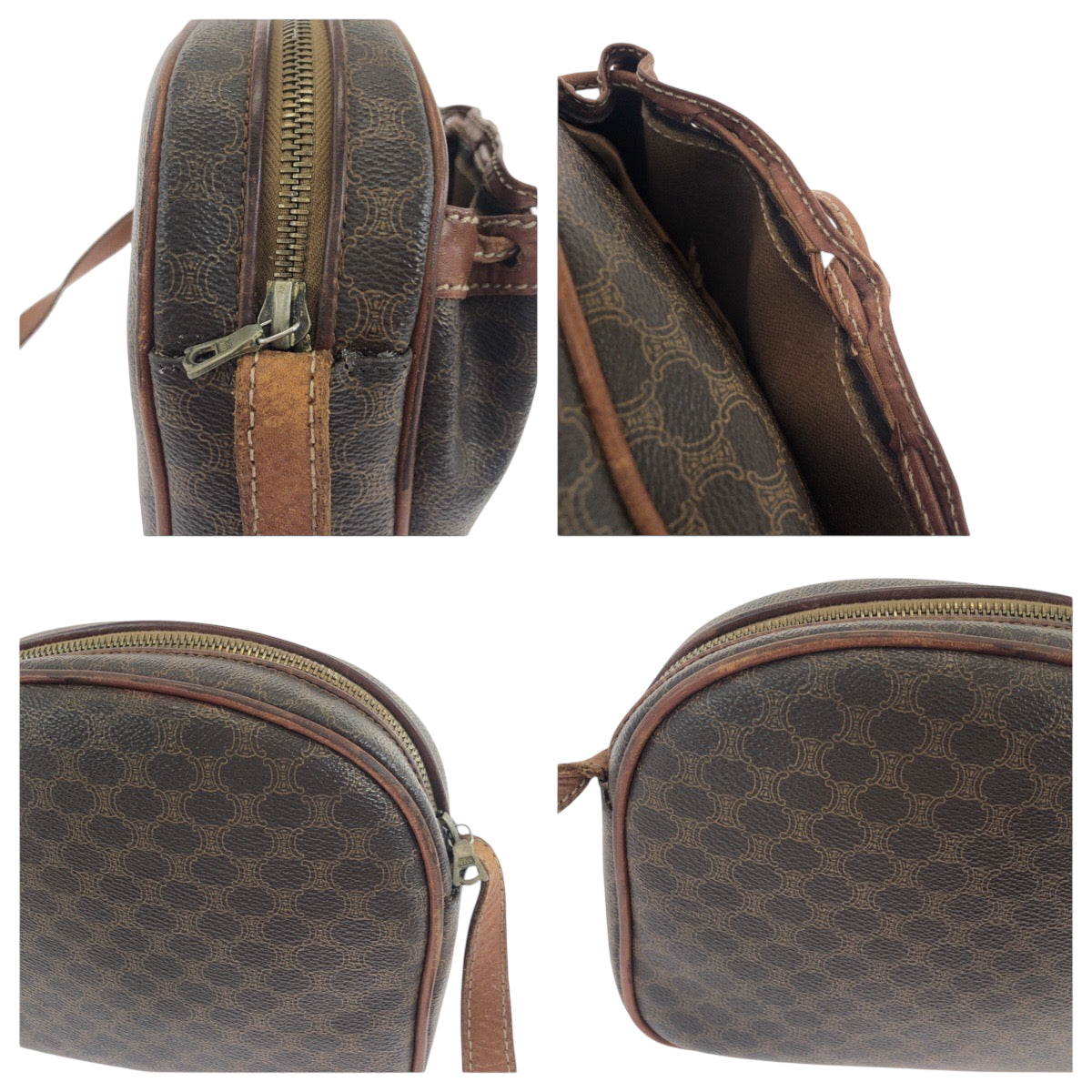 21519
CELINE セリーヌ ヴィンテージ マカダム ブラウン ゴールド金具 PVC ショルダーバッグ ポシェット レディース AB21