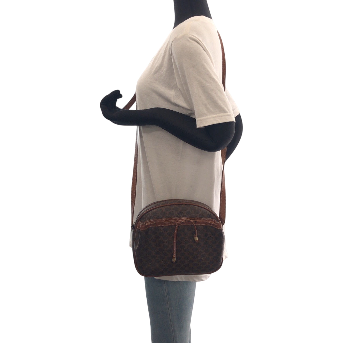 21519
CELINE セリーヌ ヴィンテージ マカダム ブラウン ゴールド金具 PVC ショルダーバッグ ポシェット レディース AB21