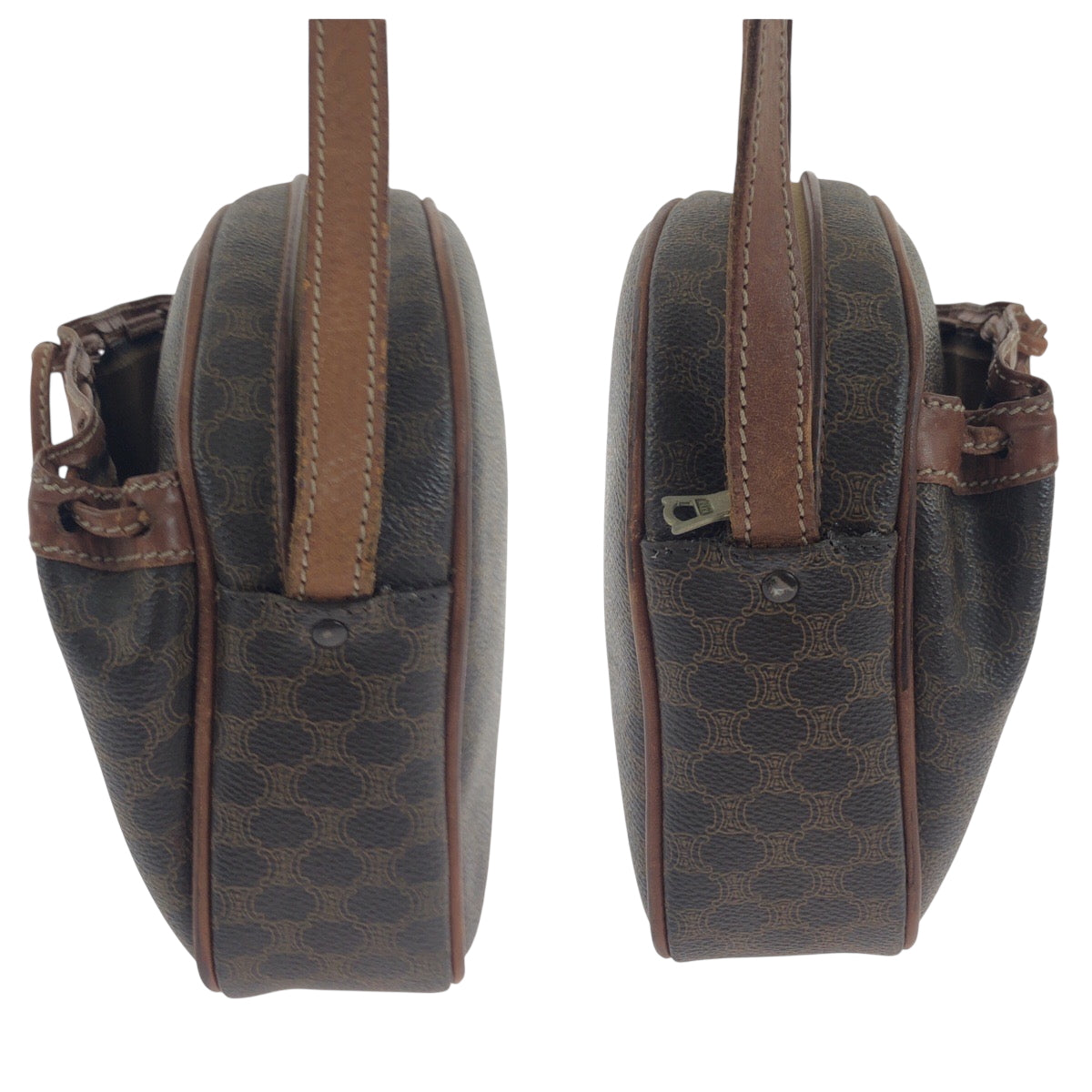 21519
CELINE セリーヌ ヴィンテージ マカダム ブラウン ゴールド金具 PVC ショルダーバッグ ポシェット レディース AB21