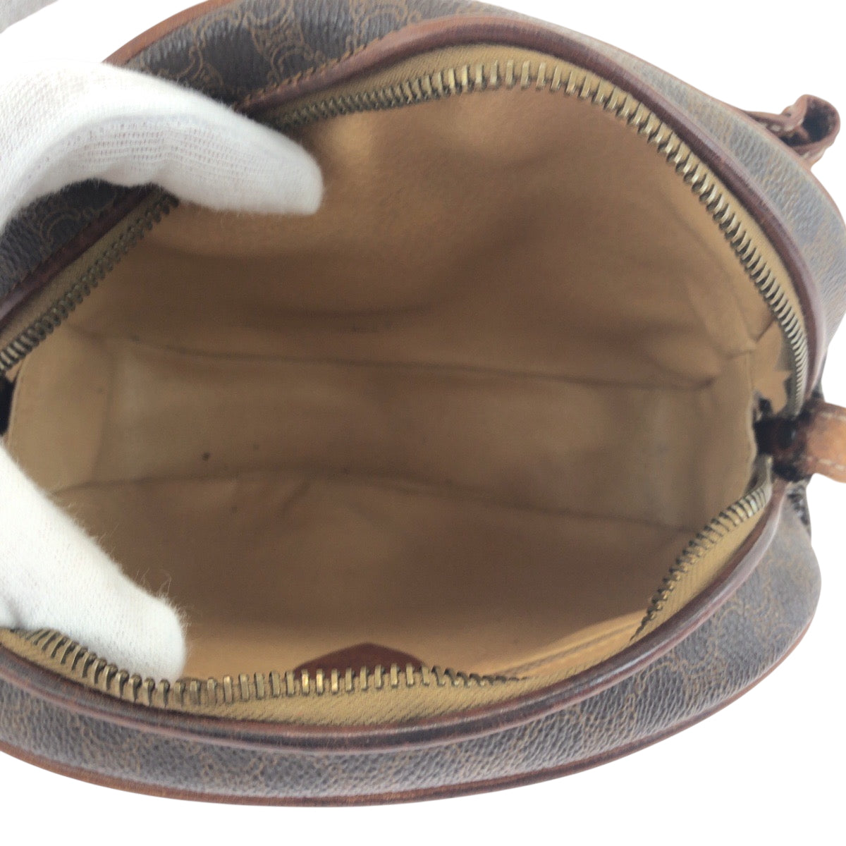 21519
CELINE セリーヌ ヴィンテージ マカダム ブラウン ゴールド金具 PVC ショルダーバッグ ポシェット レディース AB21