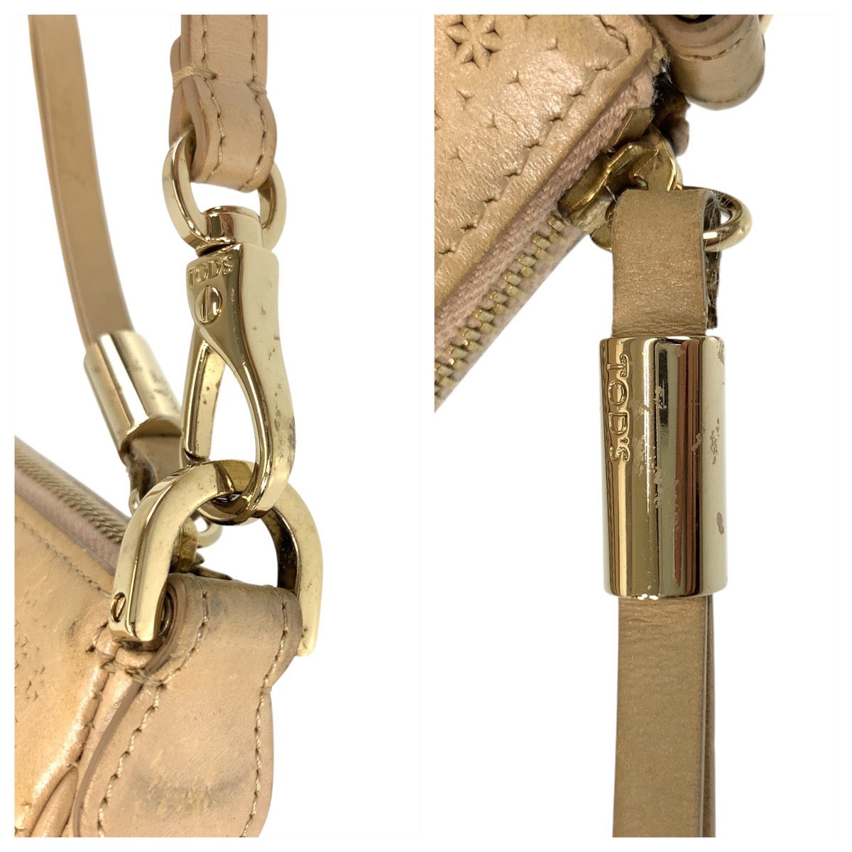 21530
TOD’S トッズ ベージュ ゴールド金具 レザー ショルダーバッグ アクセサリーポーチ レディース ABP15