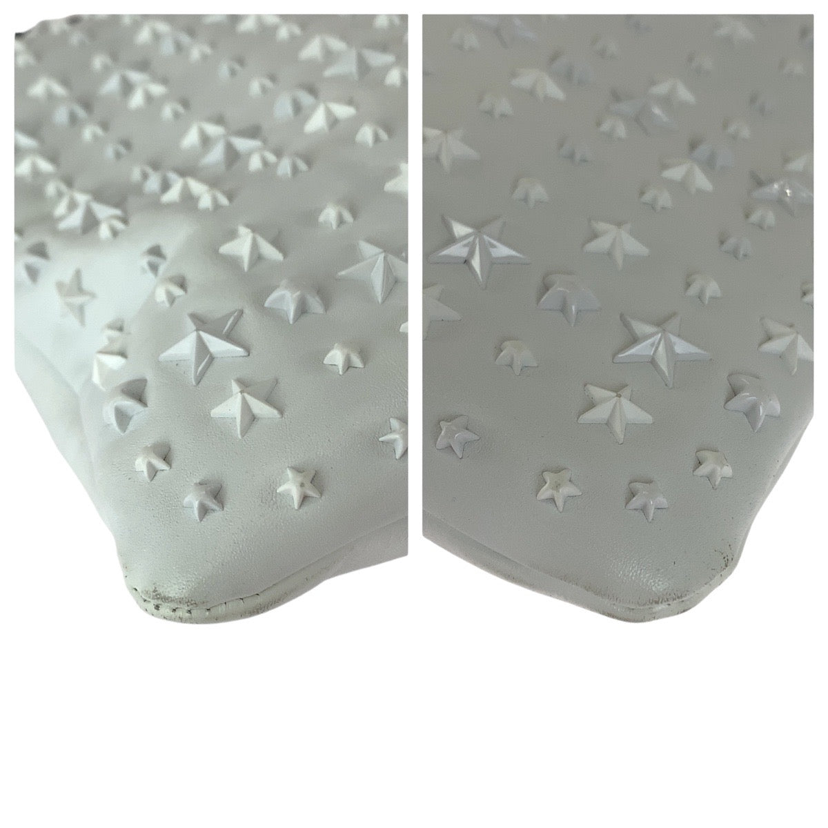 21539
JIMMY CHOO ジミーチュウ DEREK スタースタッズ ホワイト ブラック シルバー金具 レザー クラッチバッグ セカンドバッグ メンズ AB27