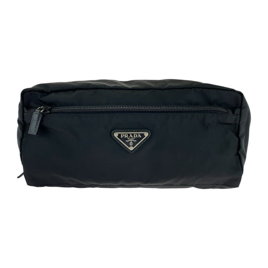 21540
PRADA プラダ テスート サフィアーノレザー 三角ロゴプレート ブラック 黒 シルバー金具 ナイロン / レザー クラッチバッグ セカンドバッグ ポーチ メンズ AB29