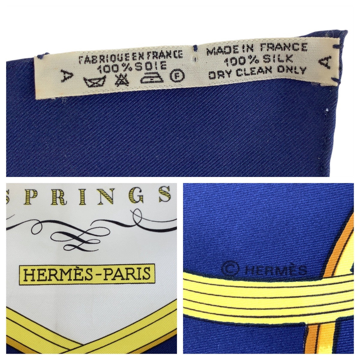 21541
HERMES エルメス SPRINGS カレ90 ネイビー マルチカラー シルク スカーフ 大判スカーフ レディース AB16