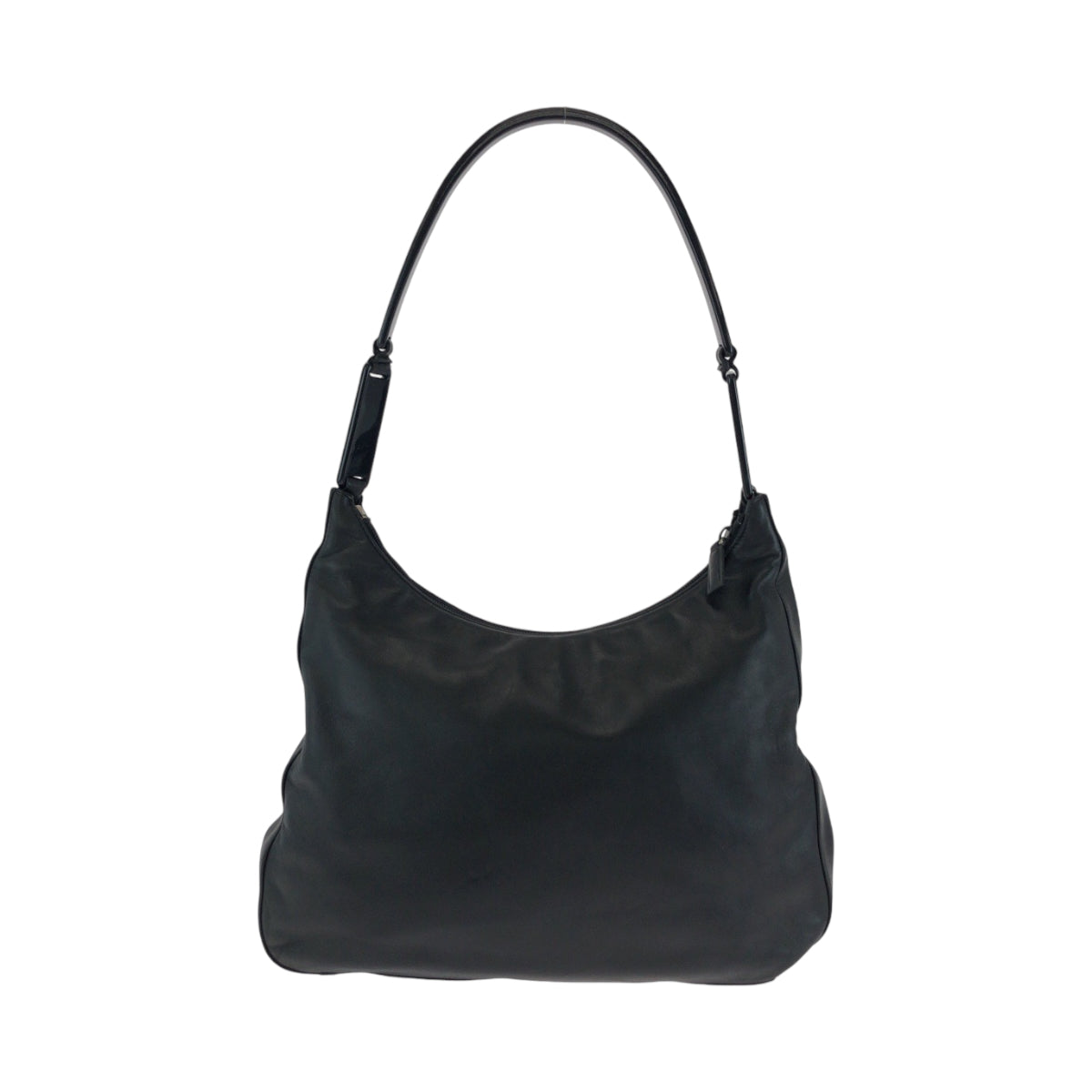 21552
PRADA プラダ プラスチックハンドル ロゴ ブラック 黒 プラスチック / レザー ホーボー プラハンドル ショルダーバッグ レディース AB34