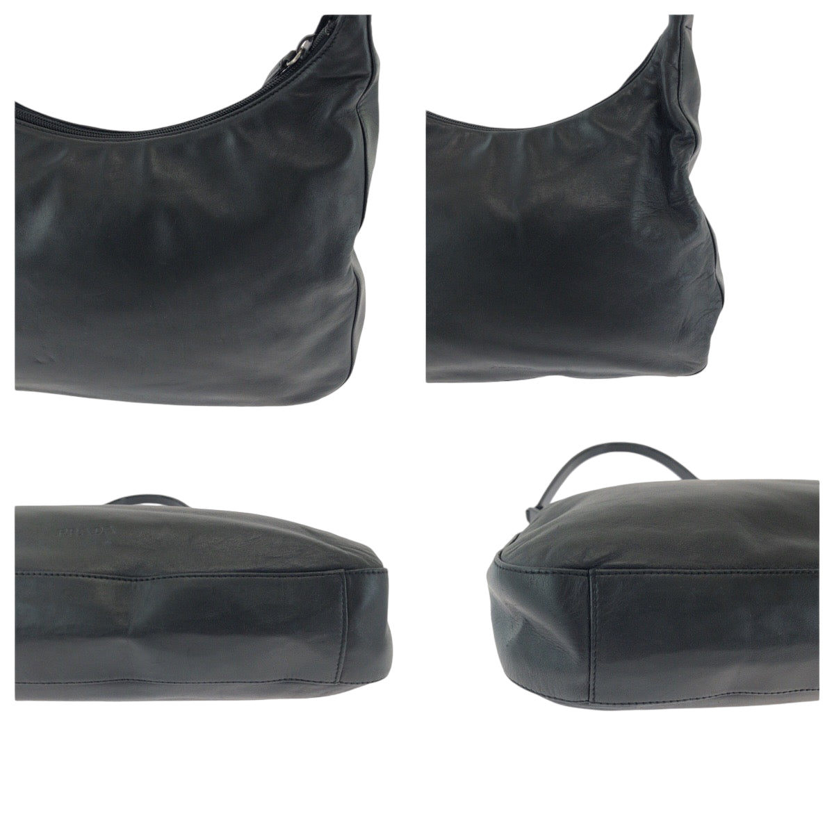 21552
PRADA プラダ プラスチックハンドル ロゴ ブラック 黒 プラスチック / レザー ホーボー プラハンドル ショルダーバッグ レディース AB34