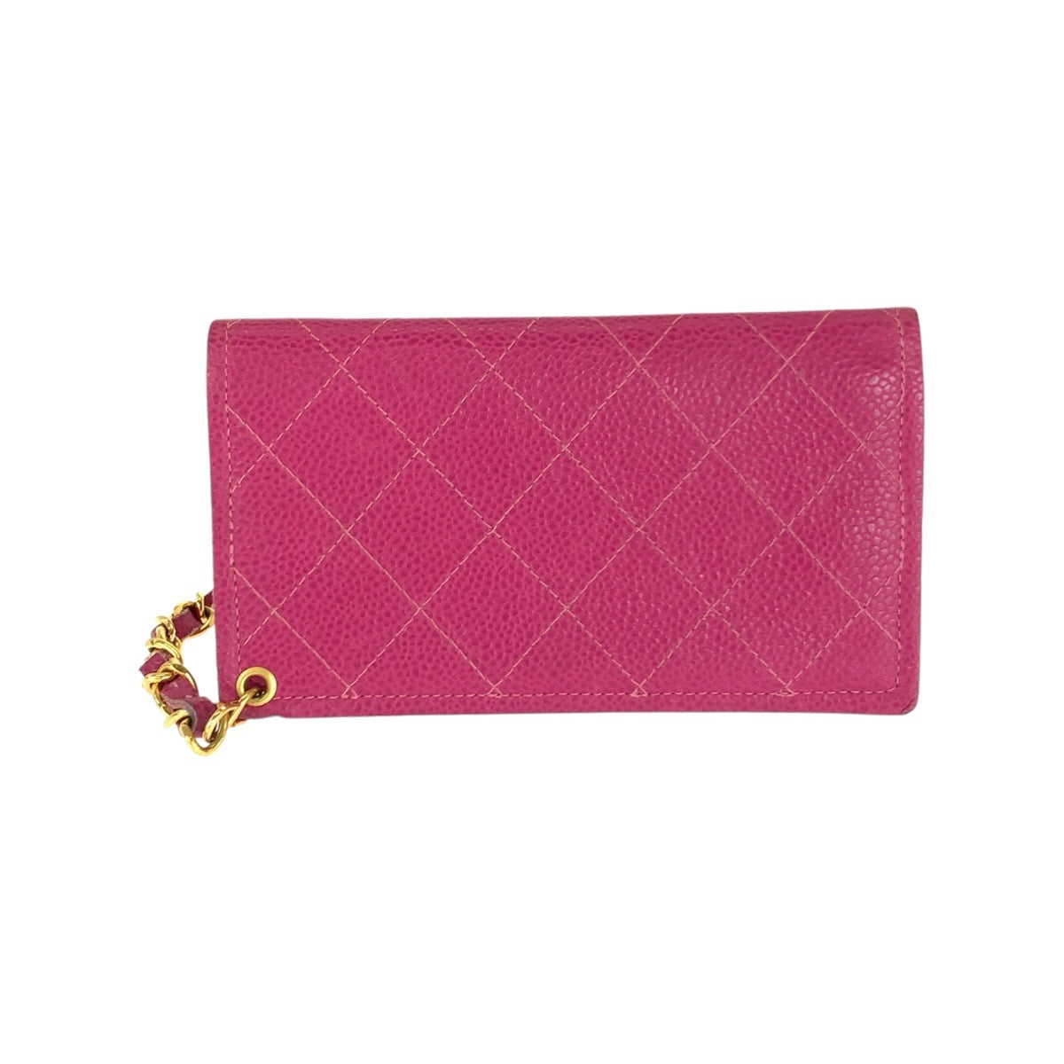 21560
CHANEL シャネル ヴィンテージ ピンク ゴールド金具 キャビアスキン 長財布 チェーンウォレット レディース ABP60