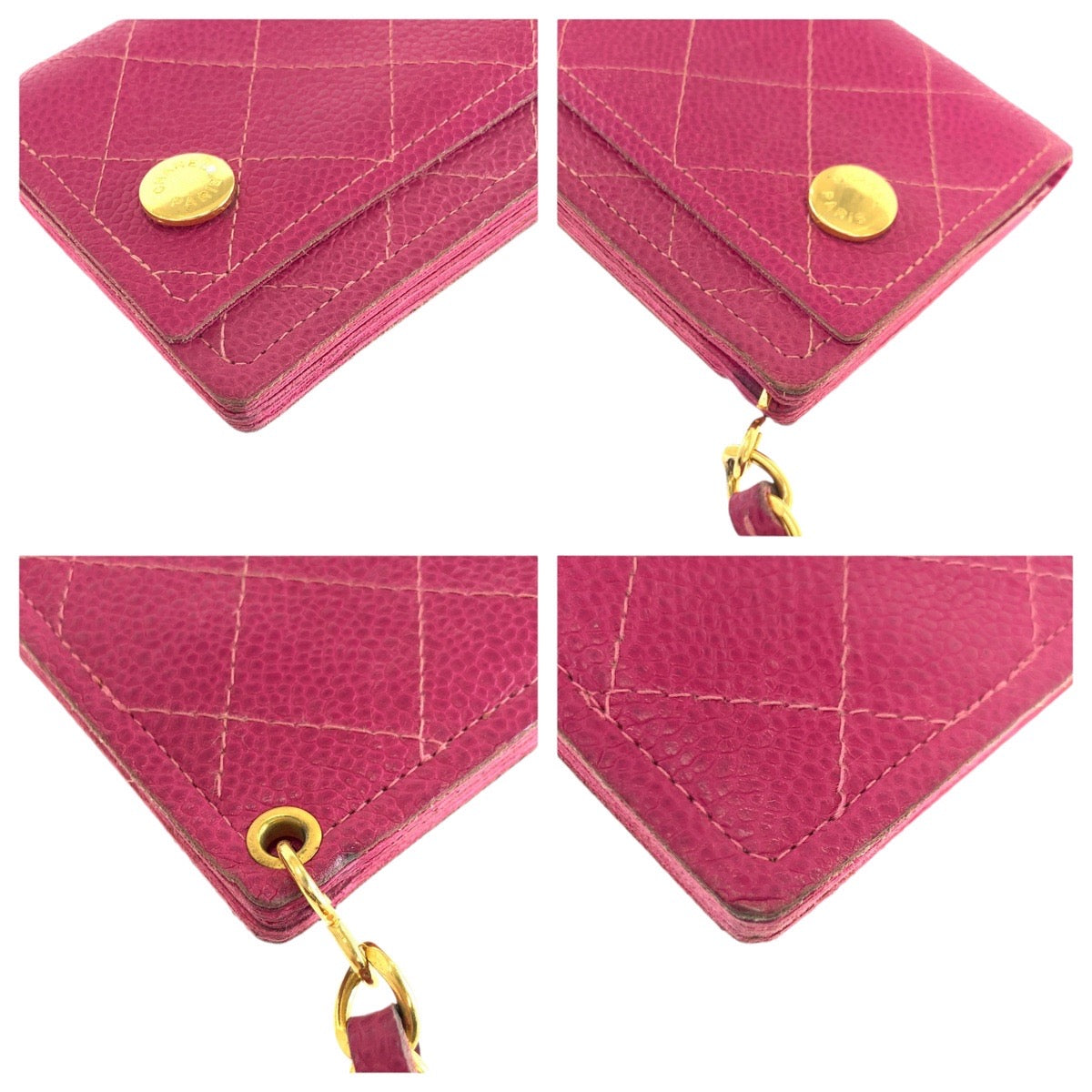 21560
CHANEL シャネル ヴィンテージ ピンク ゴールド金具 キャビアスキン 長財布 チェーンウォレット レディース ABP60