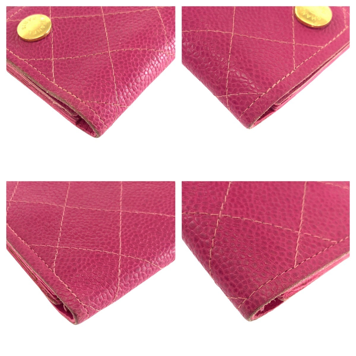 21560
CHANEL シャネル ヴィンテージ ピンク ゴールド金具 キャビアスキン 長財布 チェーンウォレット レディース ABP60