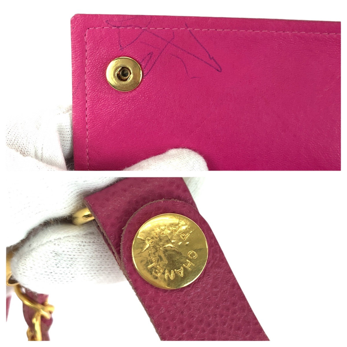 21560
CHANEL シャネル ヴィンテージ ピンク ゴールド金具 キャビアスキン 長財布 チェーンウォレット レディース ABP60