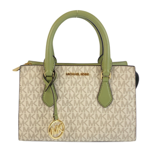 21562
Michael Kors マイケルコース MKシグネチャー サッチェル スモール ホワイト モスグリーン ゴールド金具 PVCコーティングキャンバス 35S3G6HS5B2733 ハンドバッグ レディース ABP8