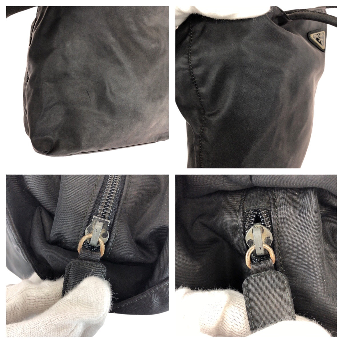 21563
PRADA プラダ テスート 三角ロゴプレート ブラック 黒 シルバー金具 ナイロン トートバッグ ショルダーバッグ レディース AB14