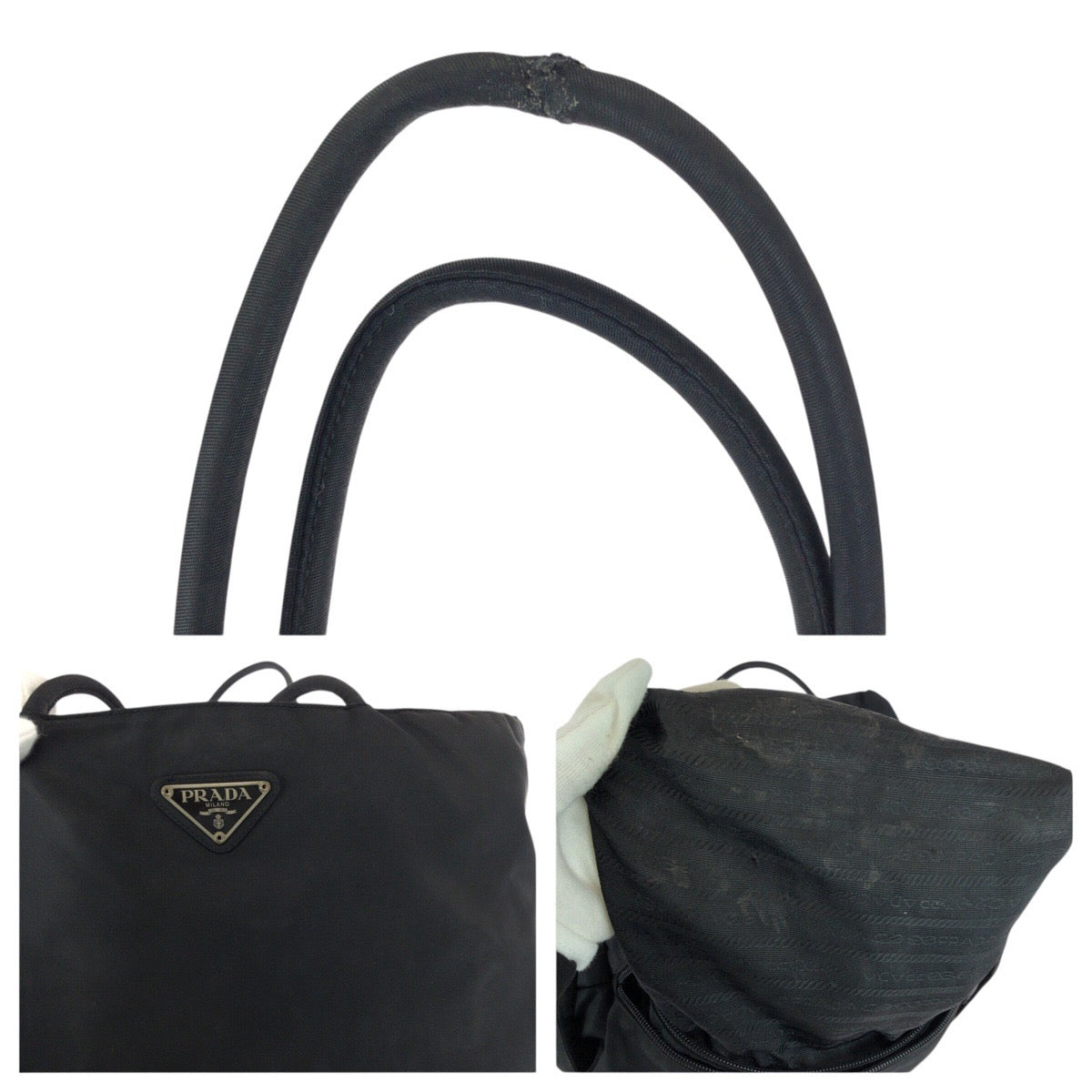21563
PRADA プラダ テスート 三角ロゴプレート ブラック 黒 シルバー金具 ナイロン トートバッグ ショルダーバッグ レディース AB14