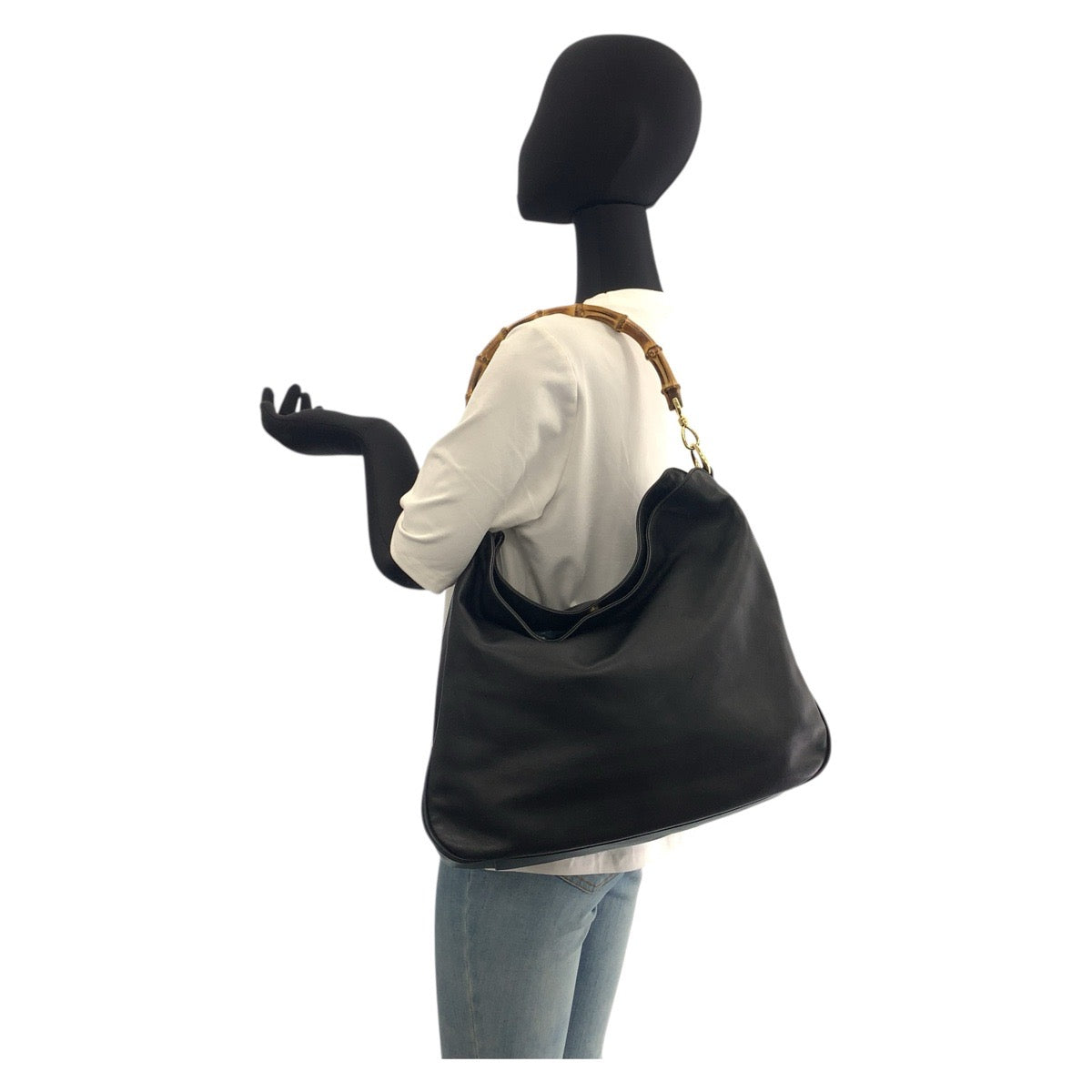 21566
GUCCI グッチ バンブー ブラック 黒 ゴールド金具 レザー 001 1577 ハンドバッグ ショルダーバッグ 2way レディース ABP32